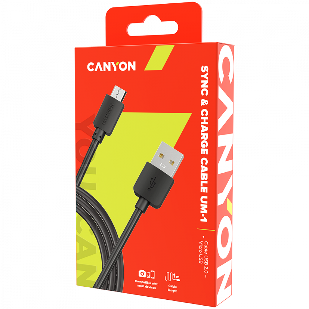 Kabel MicroUSB 5W 1m do ładowania Canyon UM 1 czarny
