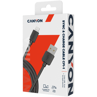 USB to Lightning Cable 5W 1m Canyon CFI 1 Black