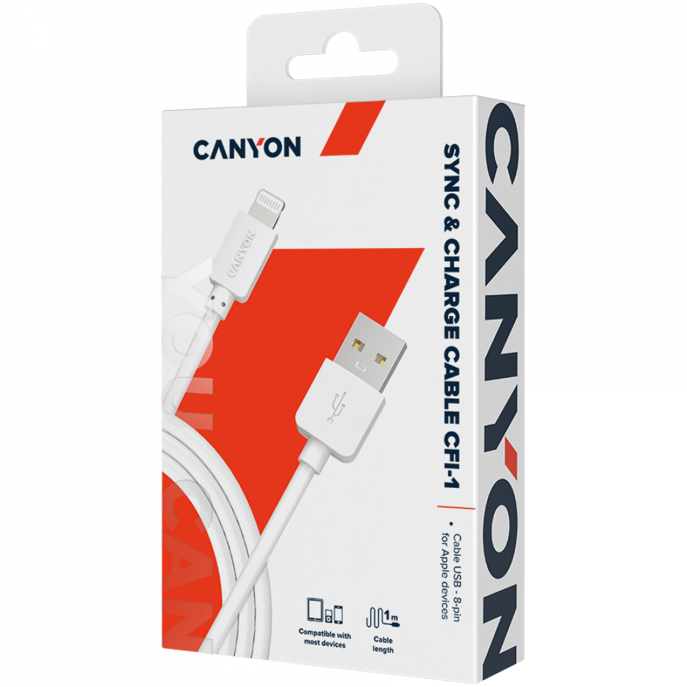 Kabel USB do Lightning 5W 1m do ładowania Canyon CFI-1 biały