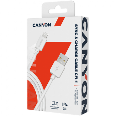 Canyon CFI-1 USB to Lightning 5W 1m charging cable white
