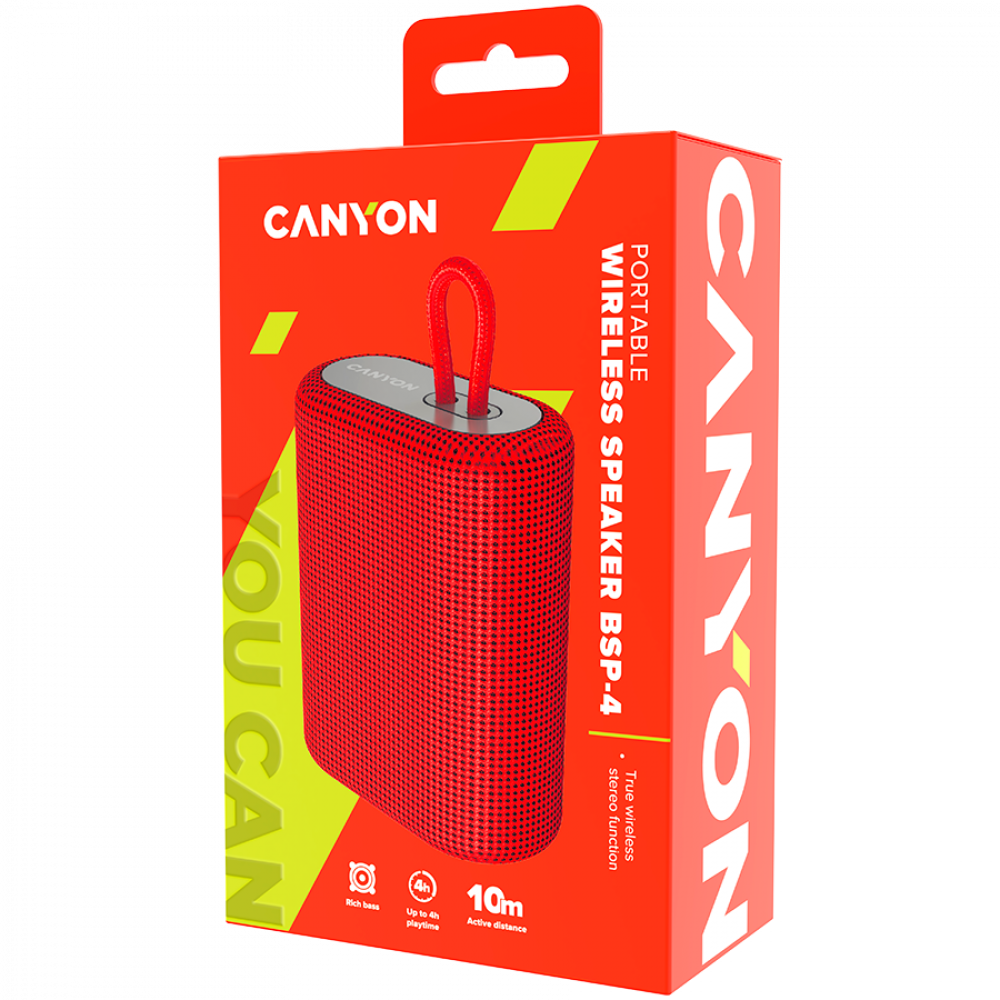 Głośnik Bluetooth przenośny 5W radio FM Canyon BSP-4 czerwony