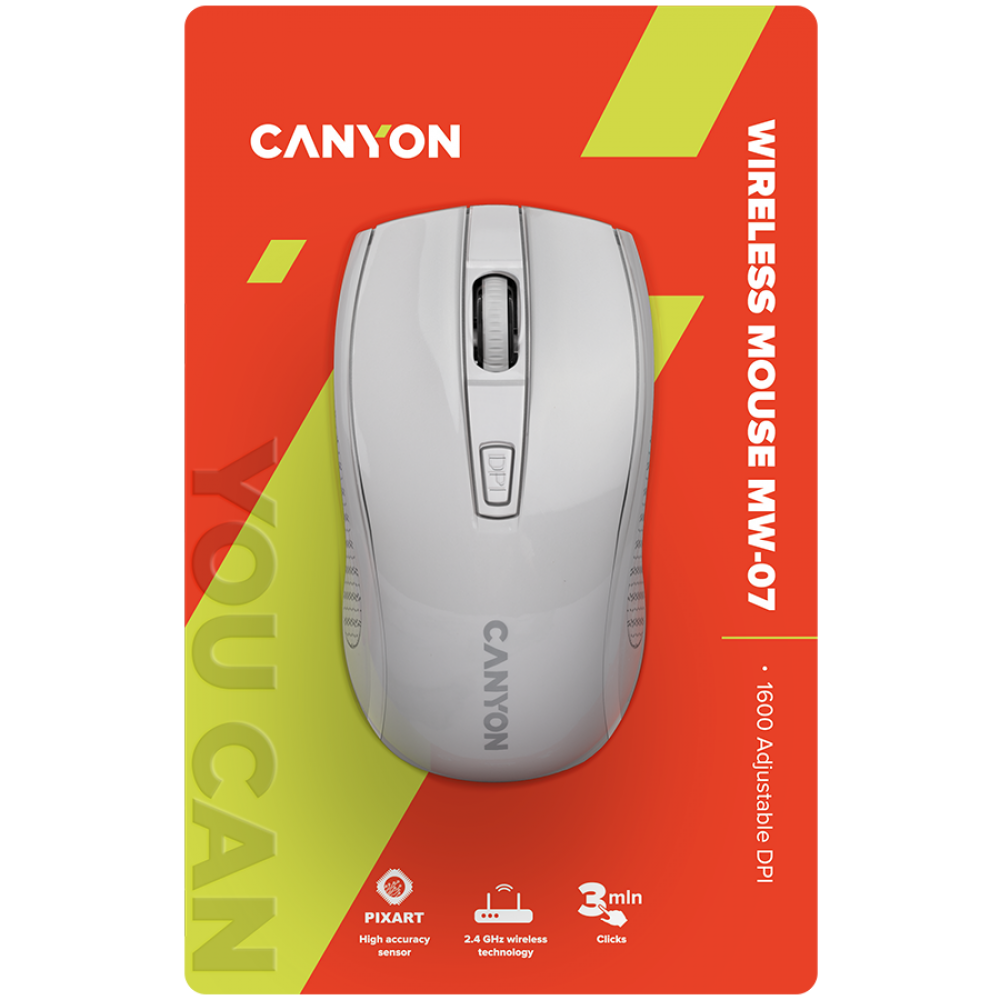 Mysz bezprzewodowa 2.4GHz ergonomiczna Canyon MW 7 biała