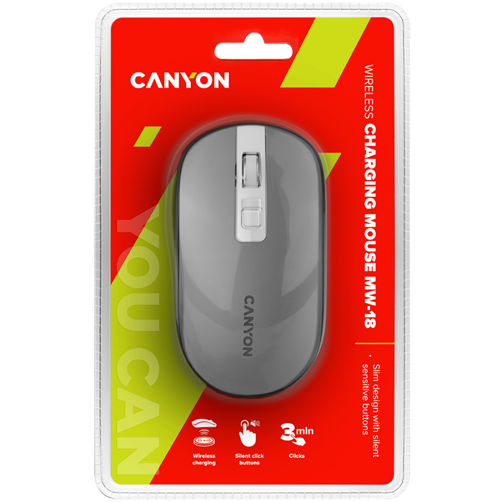 Canyon MW-18 Ergonomic Rechargeable Wireless Mouse Dark Grey