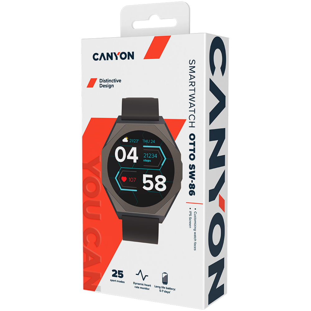 Smartwatch z funkcjami sportowymi Canyon SW-86 czarny