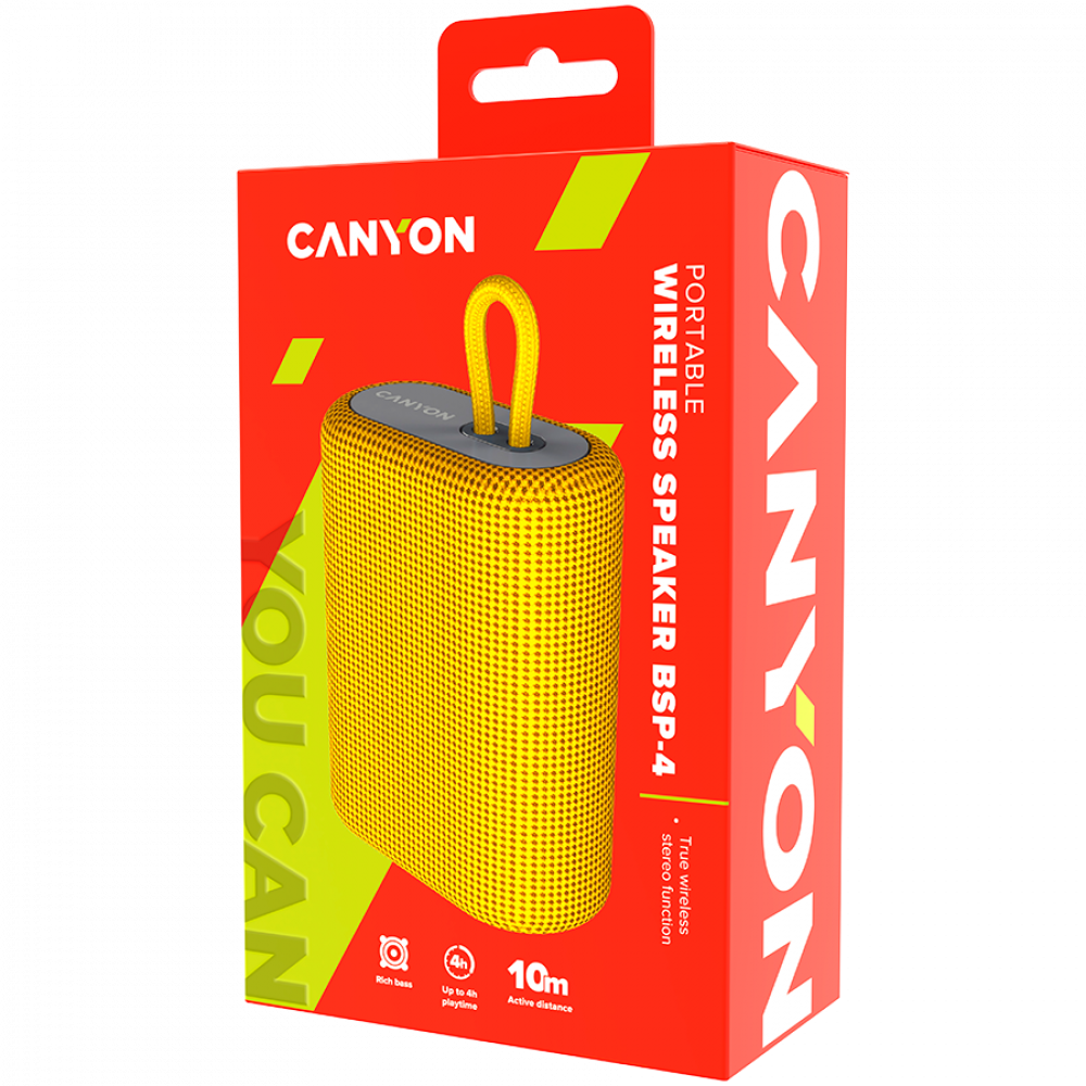 Głośnik Bluetooth przenośny 5W radio FM Canyon BSP-4 żółty