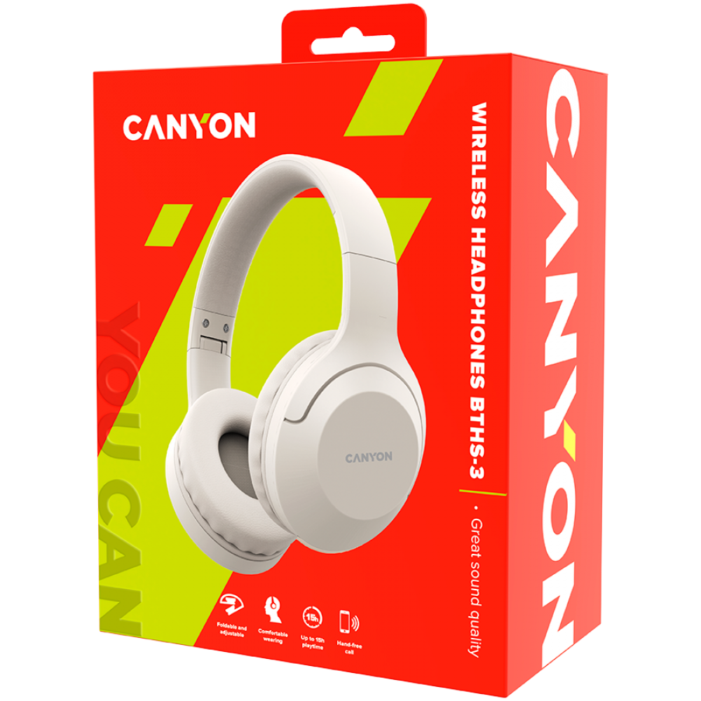 Słuchawki nauszne bezprzewodowe Bluetooth Canyon BTHS-3 beżowe