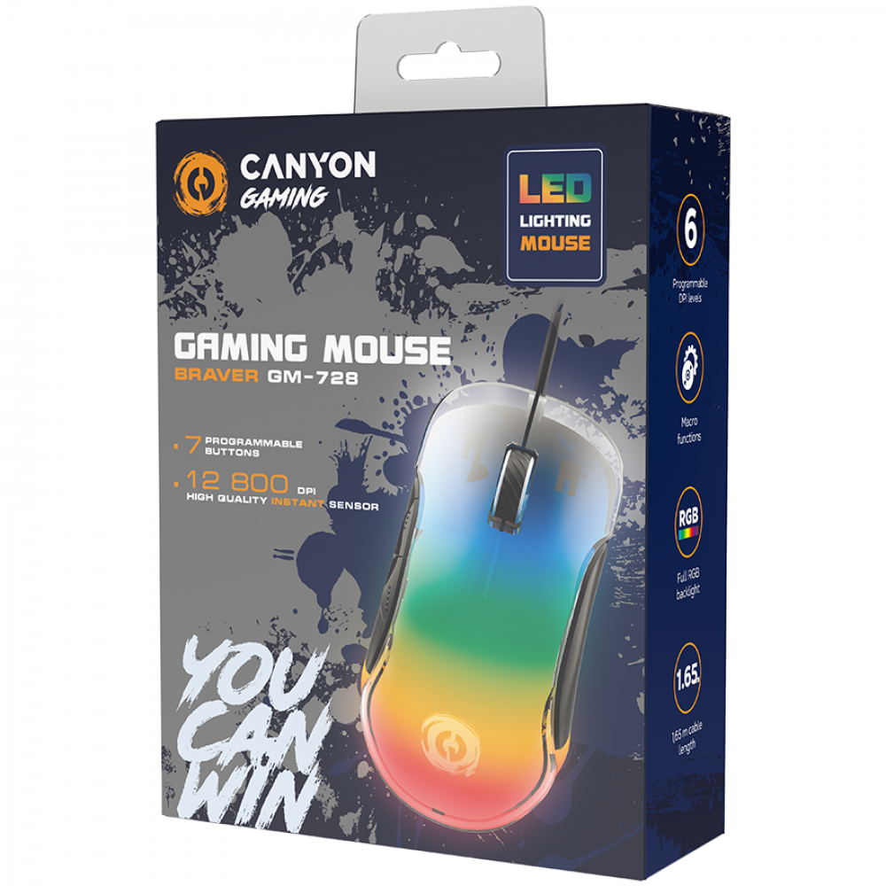 Canyon GM 728 LED Wired Gaming Mouse, 7 Buttons, Black