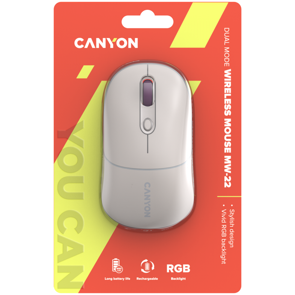 Kabellose 2-in-1-RGB-Ergonomie-Maus Canyon MW-22 beige
