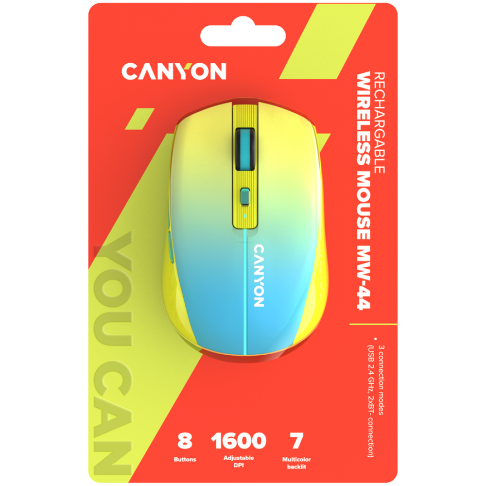Canyon MW-44 Yellow-Blue Wireless Mouse with USB-C Charging
