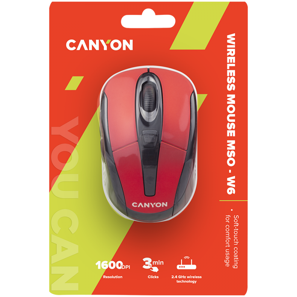 Kabellose 2.4-GHz-Maus ergonomisch Canyon MSO-W6 rot