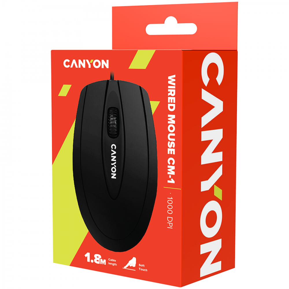 Canyon CM 1 Wired Mouse 1000 DPI Ergonomic Black