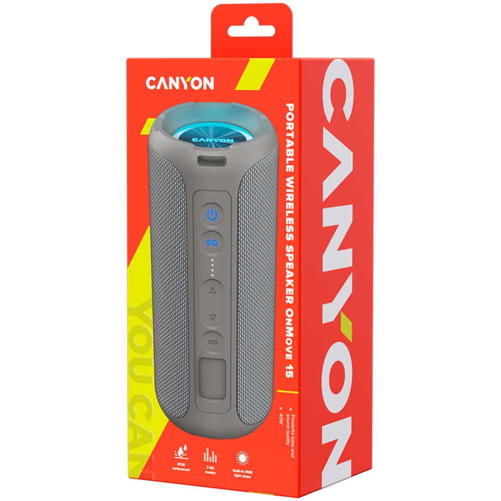 Głośnik Bluetooth Canyon OnMove 15 40 W EQ TWS AUX szary