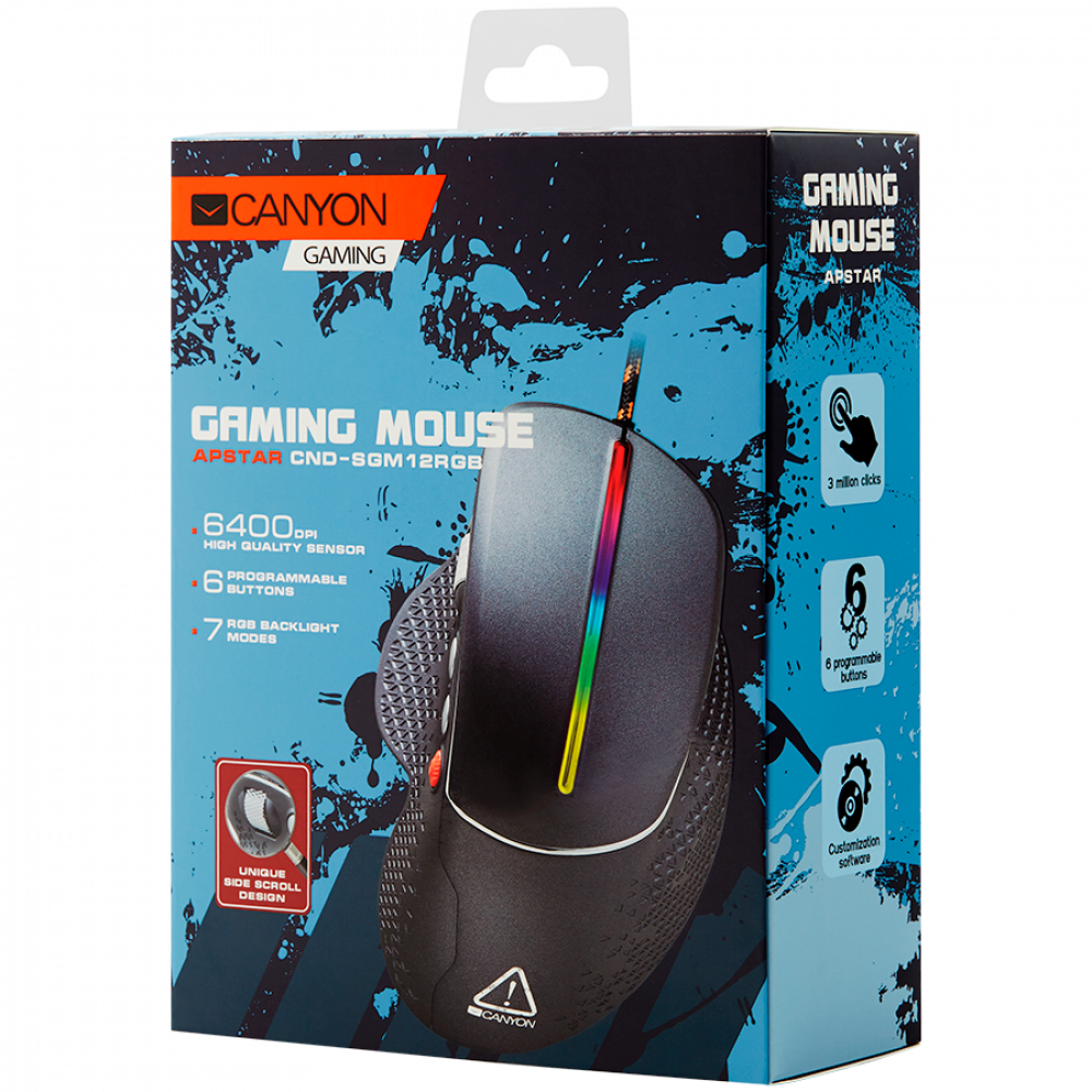 Kabelgebundene RGB-Gaming-Maus mit 6 Tasten Canyon GM-12 dunkelgrau