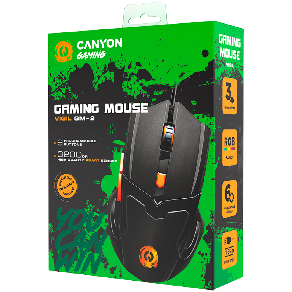 Canyon GM-2 Wired RGB Gaming Mouse, 6 Buttons, Black