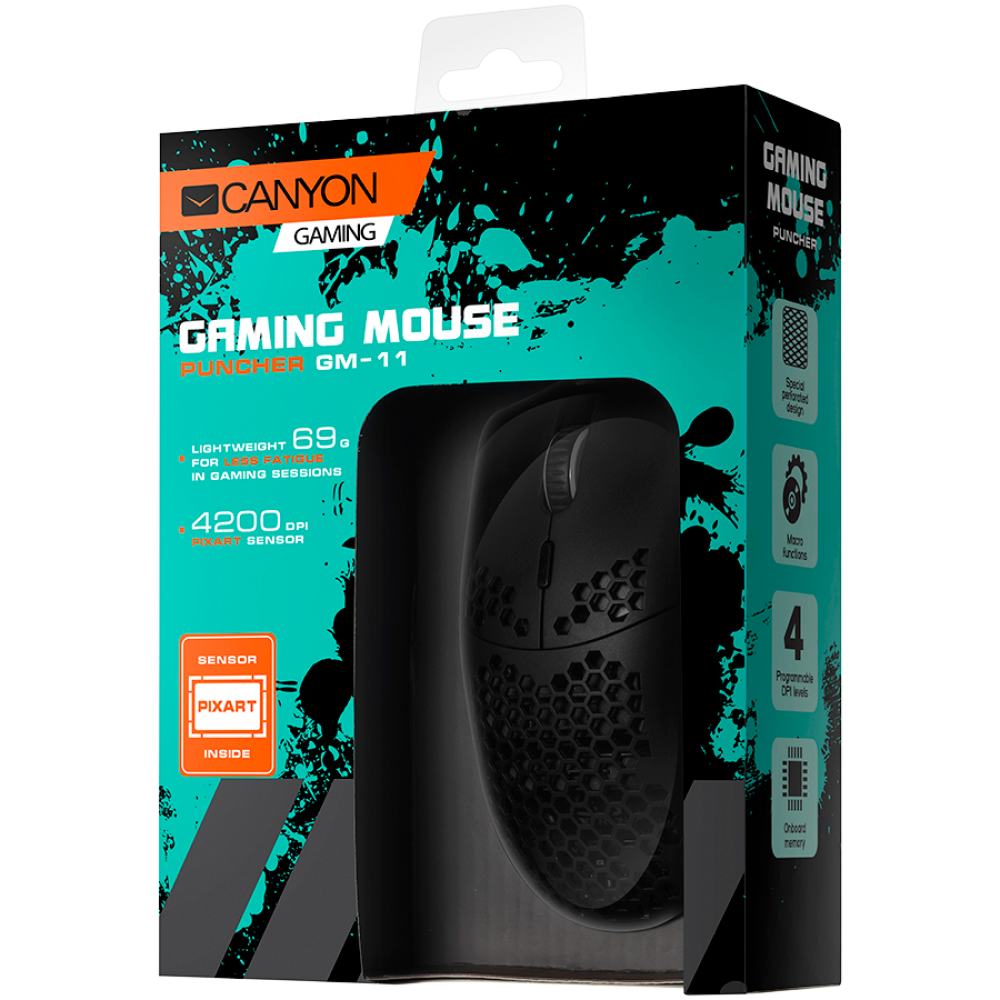 Kabelgebundene Gaming-Maus RGB 7 Tasten Canyon GM-11 schwarz
