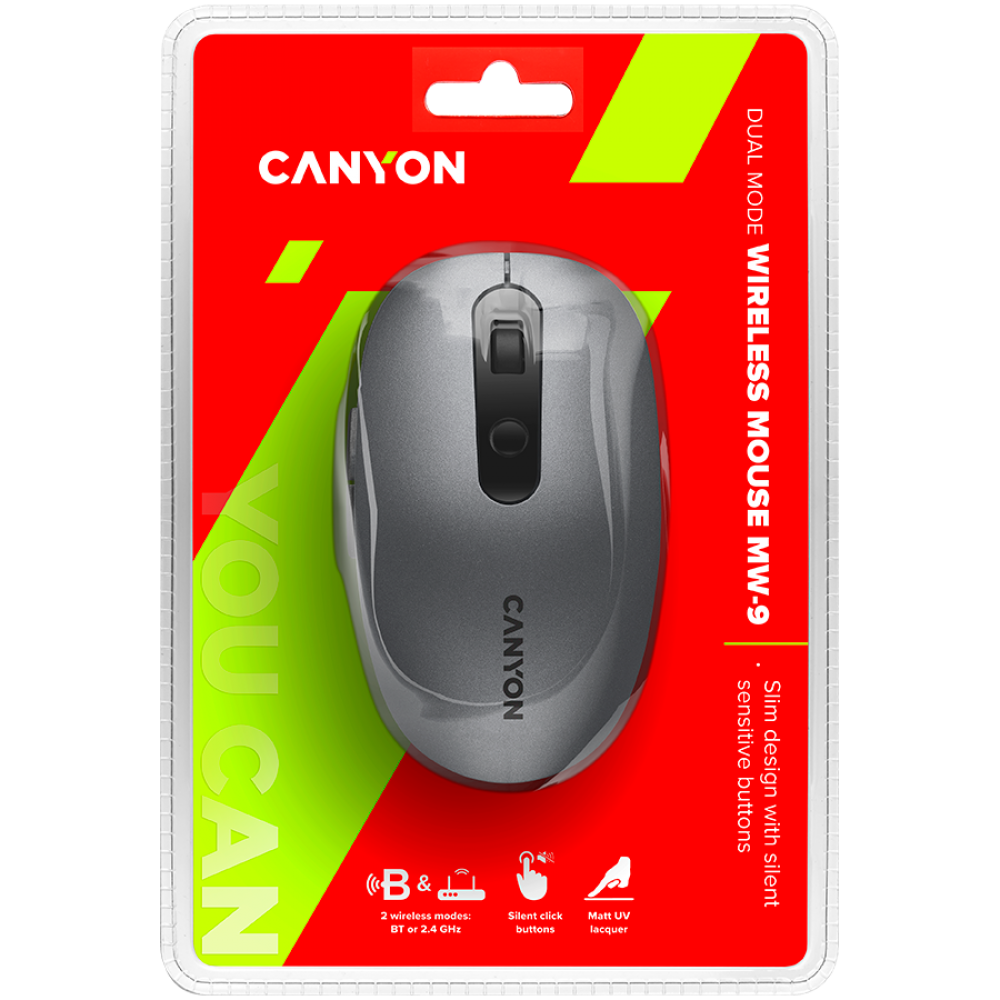 Mysz bezprzewodowa Canyon MW 9 szara, dwa tryby