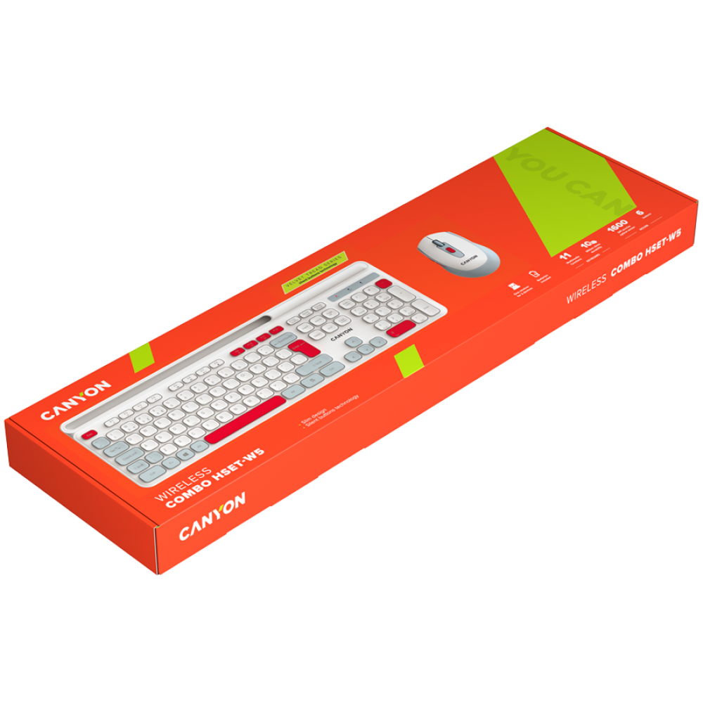 Canyon HSET-W5 Wireless Keyboard and Mouse Set, white
