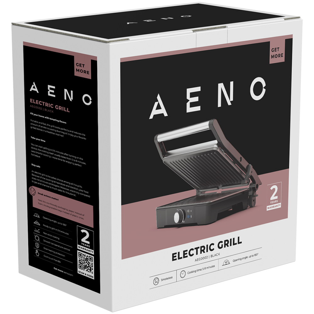 Aeno EG2 2000W Electric Grill with Temperature Control, Black
