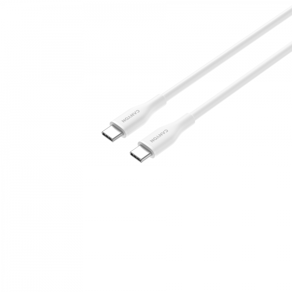 Kabel silikonowy USB-C - USB-C 60W 1m do ładowania Canyon CC60SC10 biały