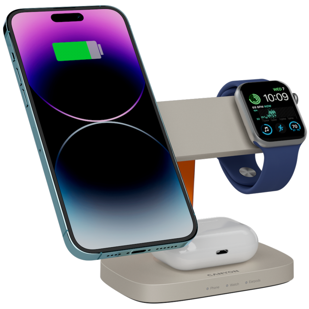 Ładowarka bezprzewodowa 3w1 do telefonu Canyon Hexagon 310 beżowa