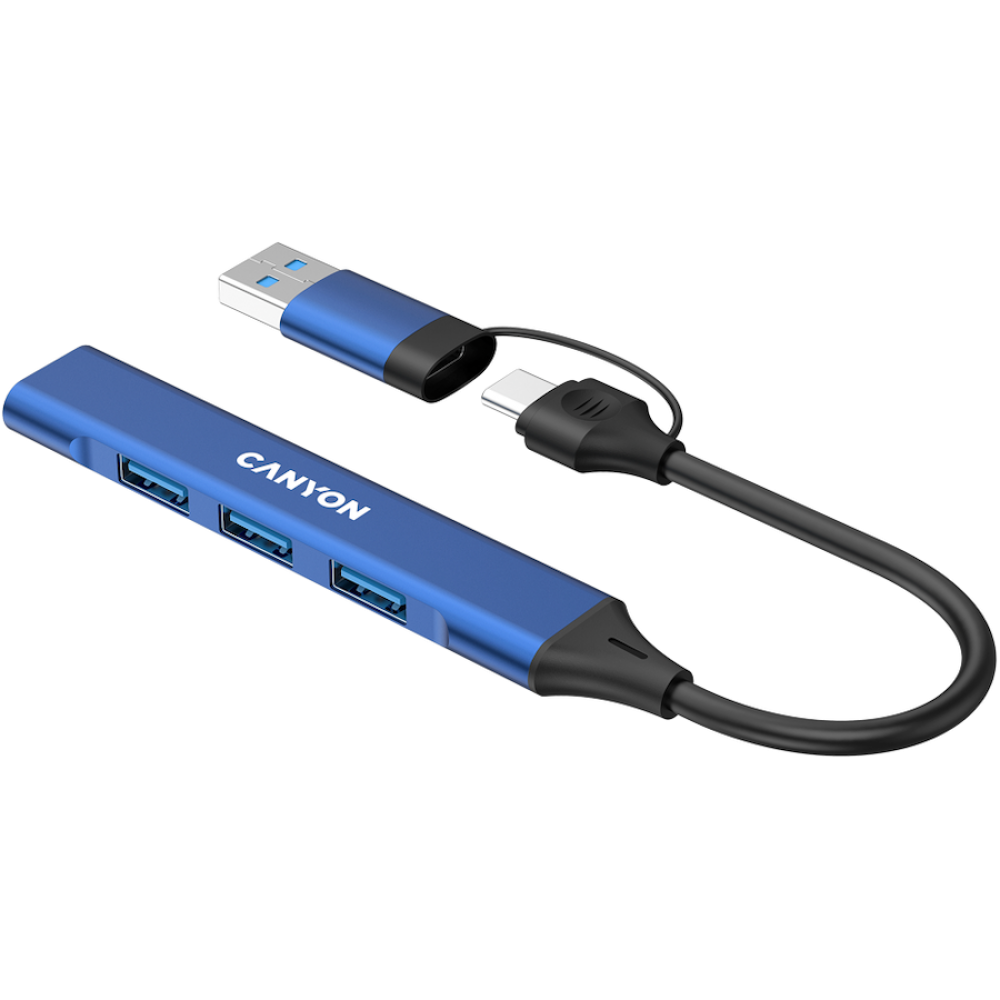 Hub 4 w 1 USB-A/C przenośny Canyon DS-02 niebieski