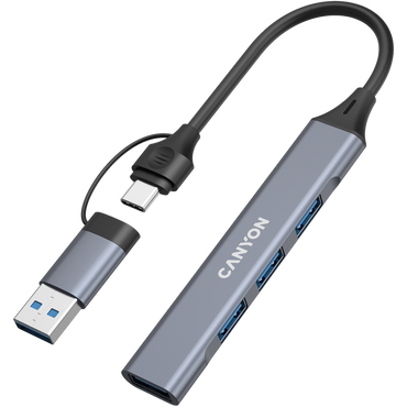 Hub 4 w 1 USB-A/C przenośny Canyon DS-02 szary