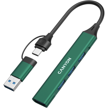 Hub 4 w 1 USB-A/C przenośny Canyon DS-02 zielony