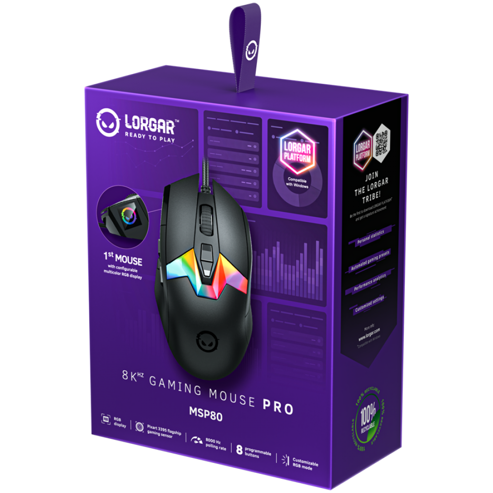 Gaming-Maus Lorgar MSP80 8000 Hz schwarz