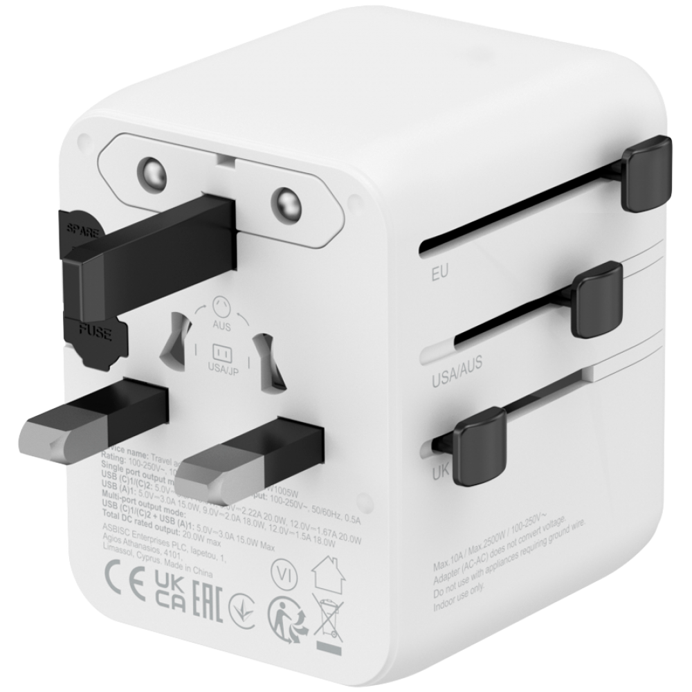 Adapter podróżny 20W EU/UK/US/AUS Canyon OnTour biały
