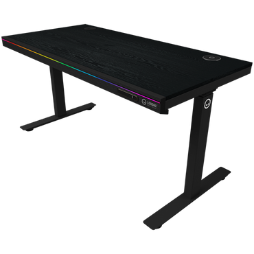 Regulowany biurko gamingowe z podwójnym silnikiem, RGB, USB, czarne