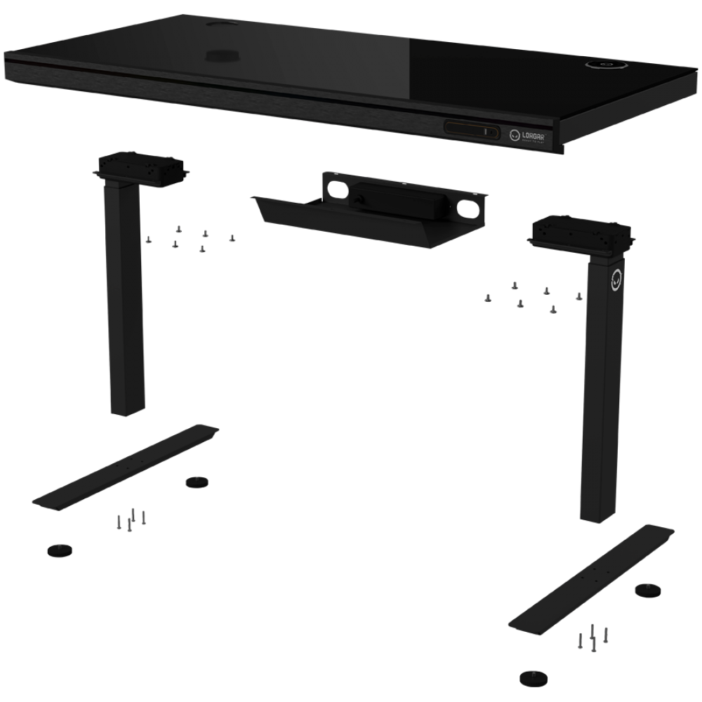 Biurko gamingowe regulowane elektrycznie z RGB, szkło hartowane, czarne