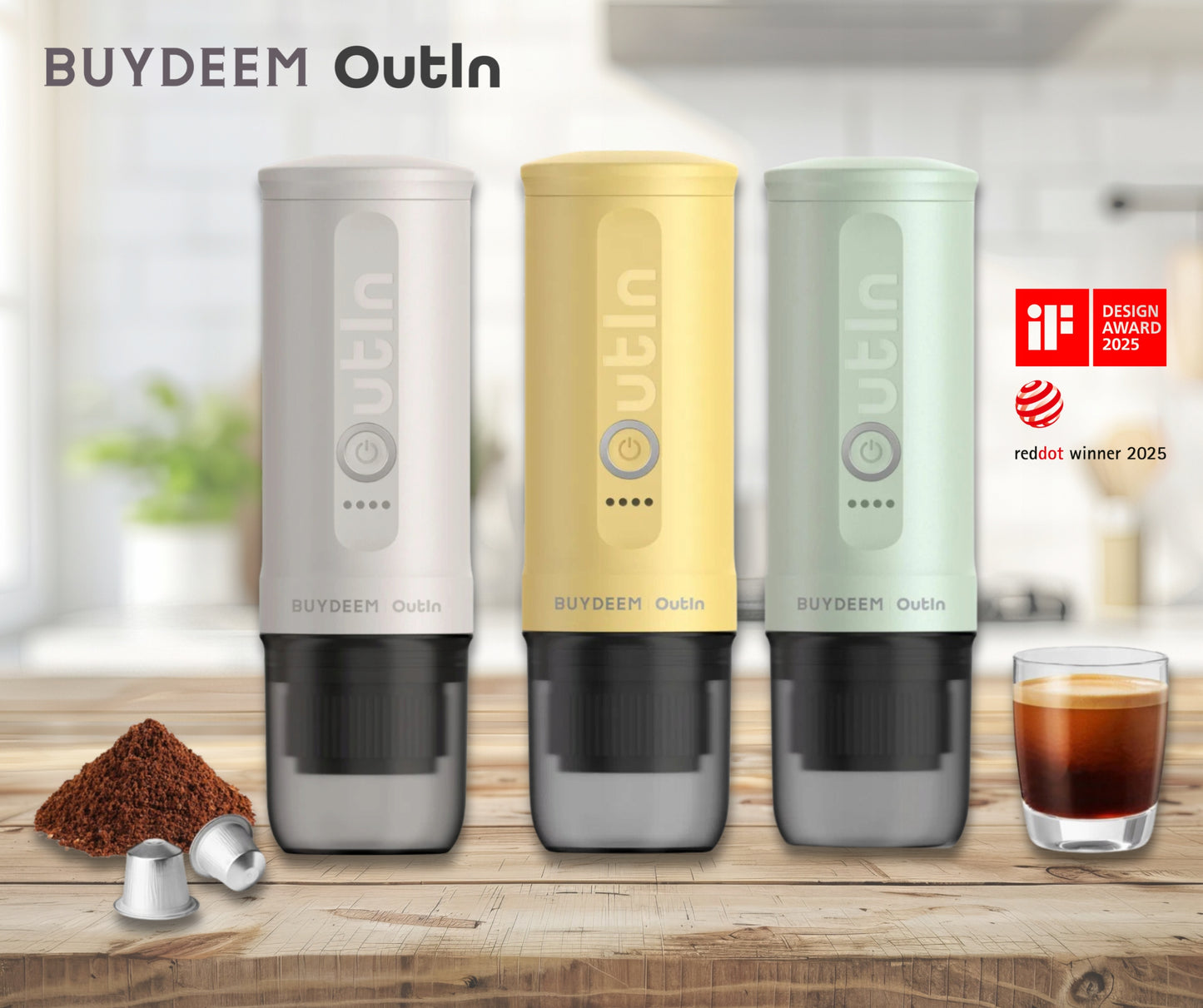 Buydeem OutIn OTEM 01 90 W tragbare Kaffeemaschine Gelb