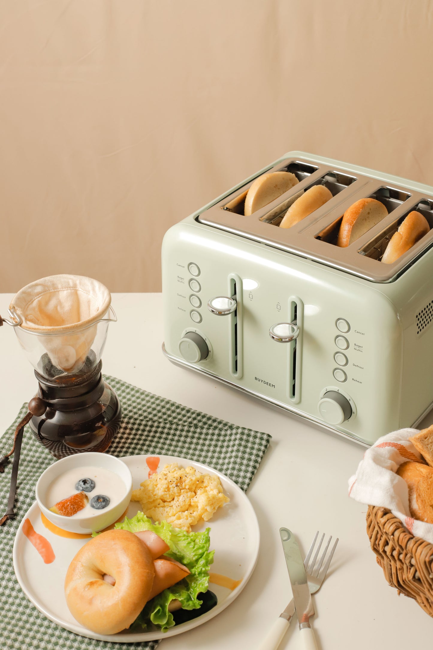 Toaster Buydeem DT640E für 4 Scheiben 1800 W Auftaufunktion Pastellgrün