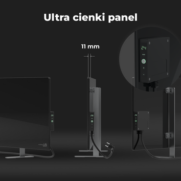 Szklany grzejnik elektryczny slim 1 cm podczerwień 700W Aeno Smart czarny
