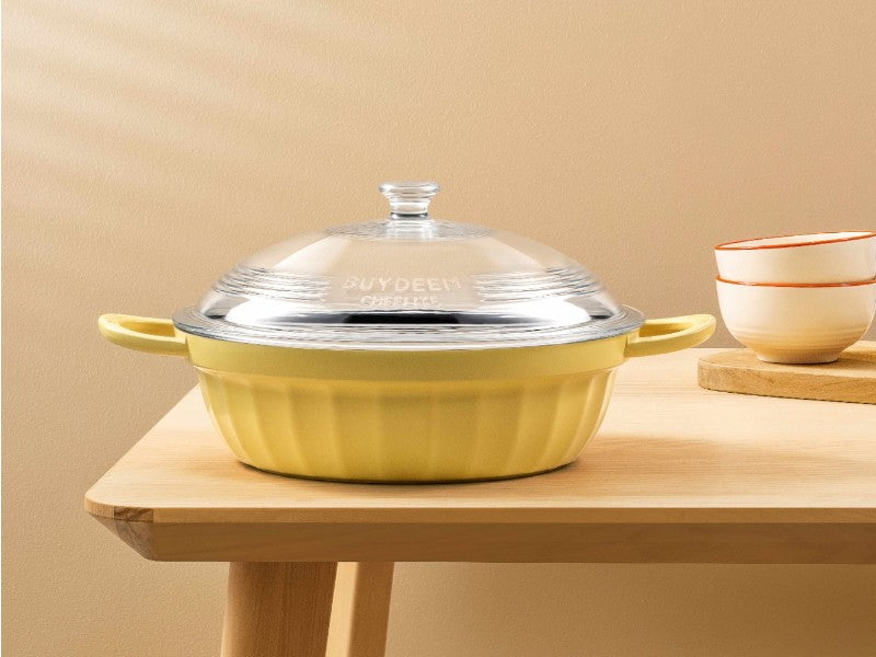 Naczynie emaliowane Buydeem CP181 aluminiowe 3,8l ze szklaną pokrywą Żółte