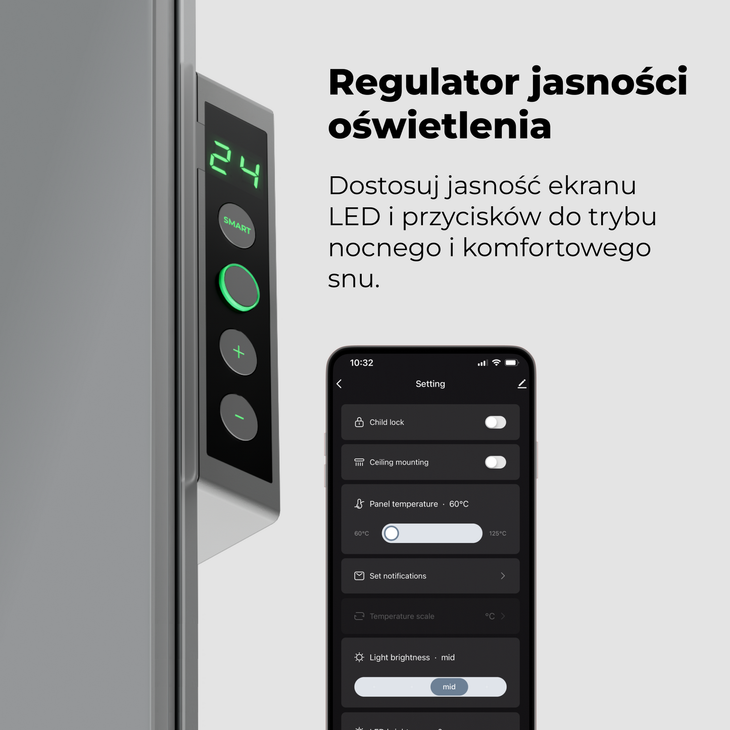 Elektrische Slim-Glasheizung 1 cm Infrarot 700W Aeno Smart Grau