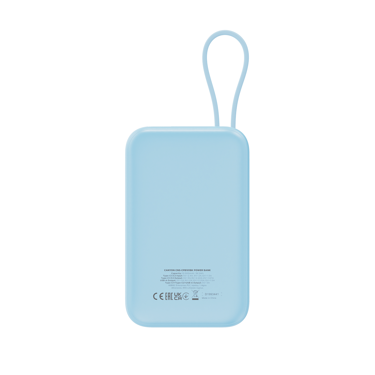 Powerbank 10000 mAh PD 22.5W mit Kabel Canyon OnPower 101 blau