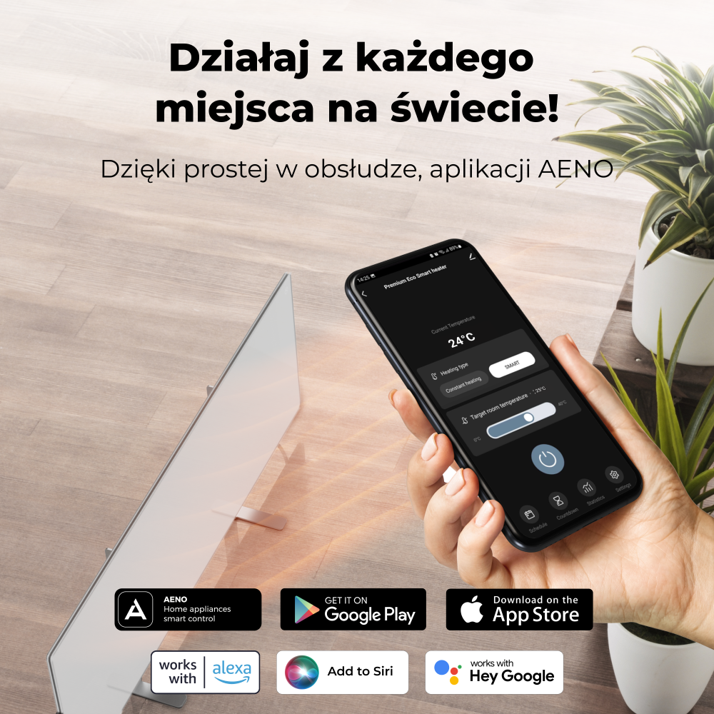 Szklany grzejnik elektryczny slim 1 cm na podczerwień 700W Aeno Smart biały