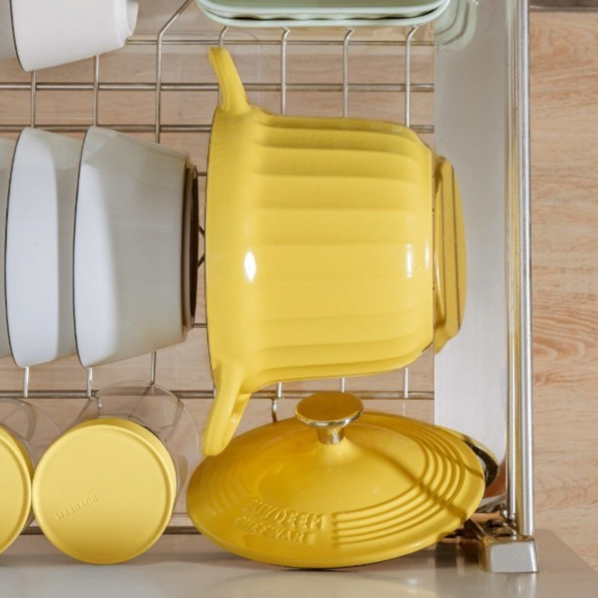 Naczynie żeliwne Buydeem CP541 emaliowane 1,8l pastelowe żółte