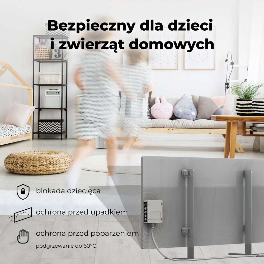 Elektrische Slim-Glasheizung 1 cm Infrarot 700W Aeno Smart Grau