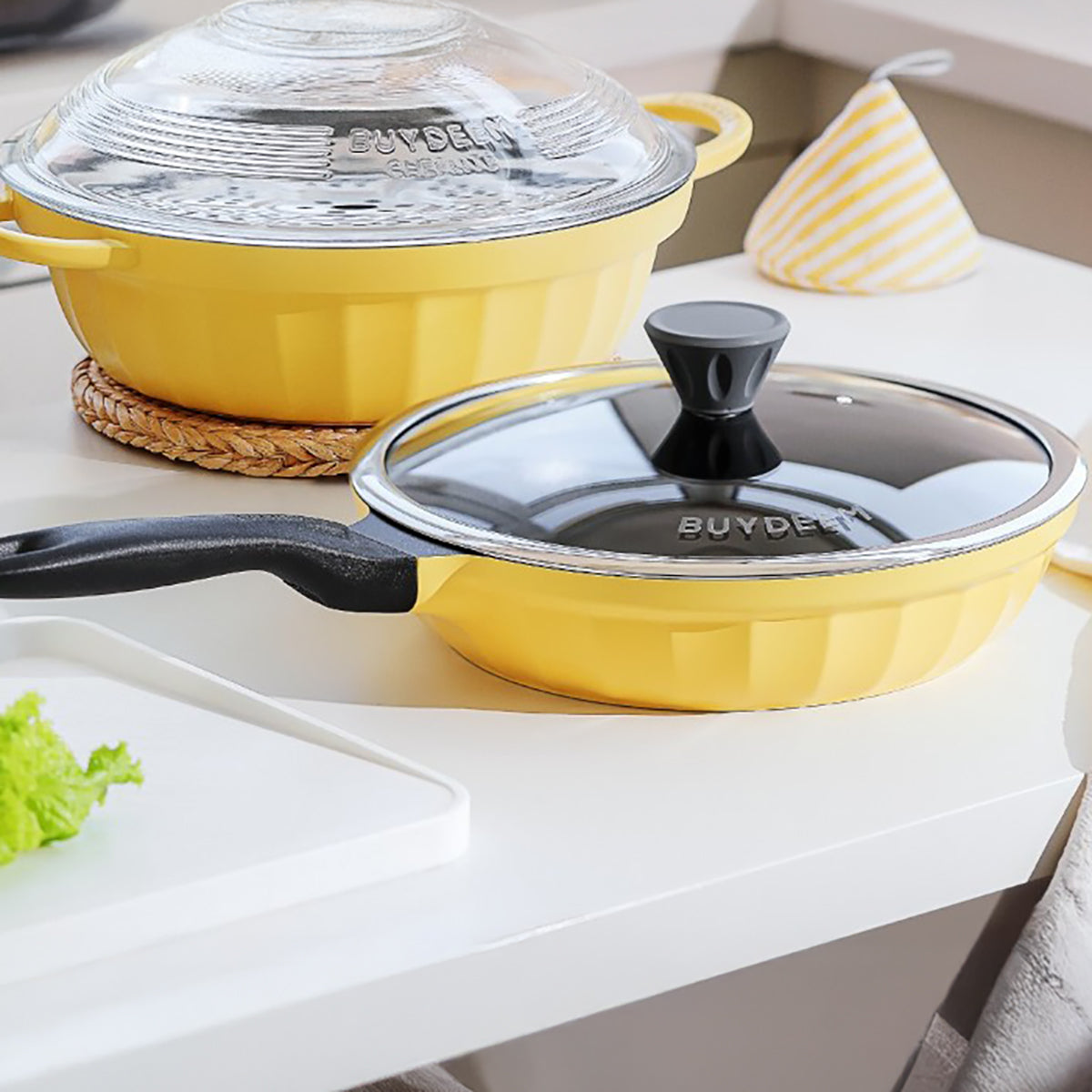 Patelnia aluminiowa Buydeem CP151 z powłoką nieprzywierającą 25 cm Żółta