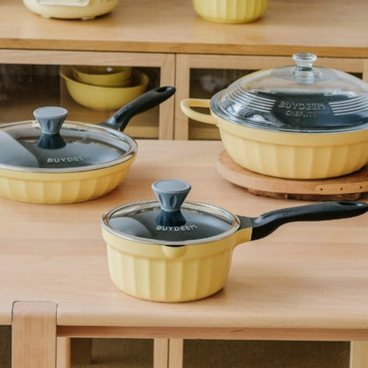 Rondel emaliowany 1,8l ze szklaną pokrywą Buydeem CP141 Pastelowy Żółty
