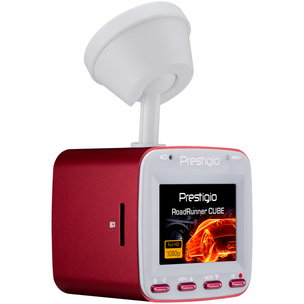 Car Dash Cam PRESTIGIO RoadRunner CUBE FHD 1920x1080 red and white