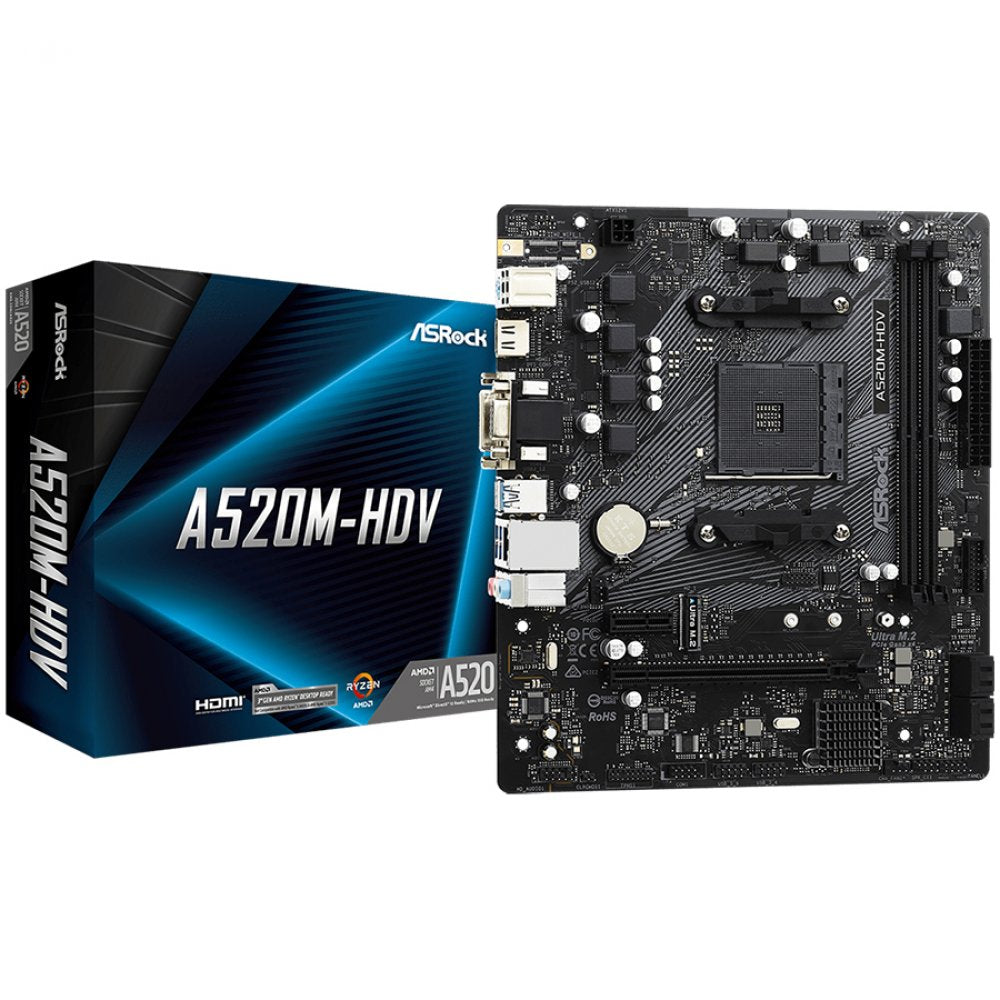 ASRock A520 HDV Micro ATX Mainboard für AMD Ryzen Prozessoren schwarz