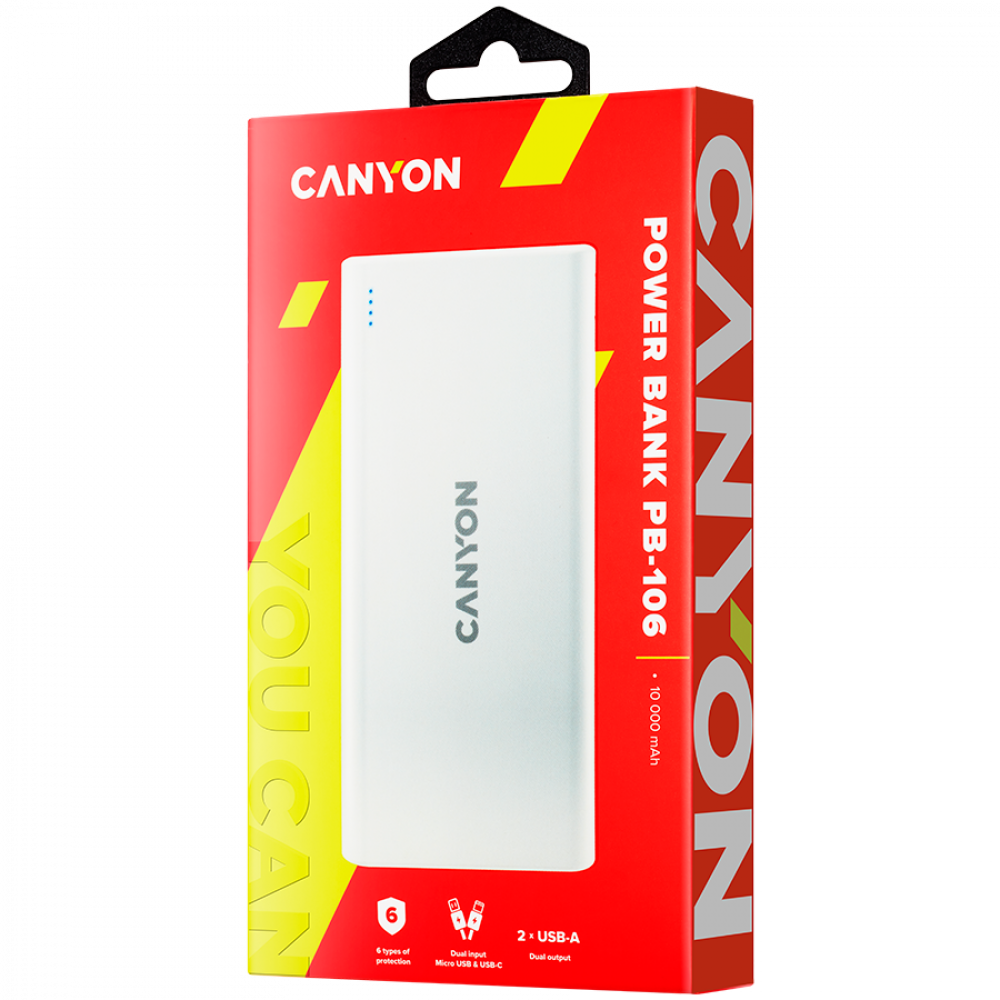 Powerbank 10000 mAh tragbar Canyon PB-106 weiß