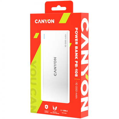 Powerbank 10000 mAh tragbar Canyon PB-108 weiß