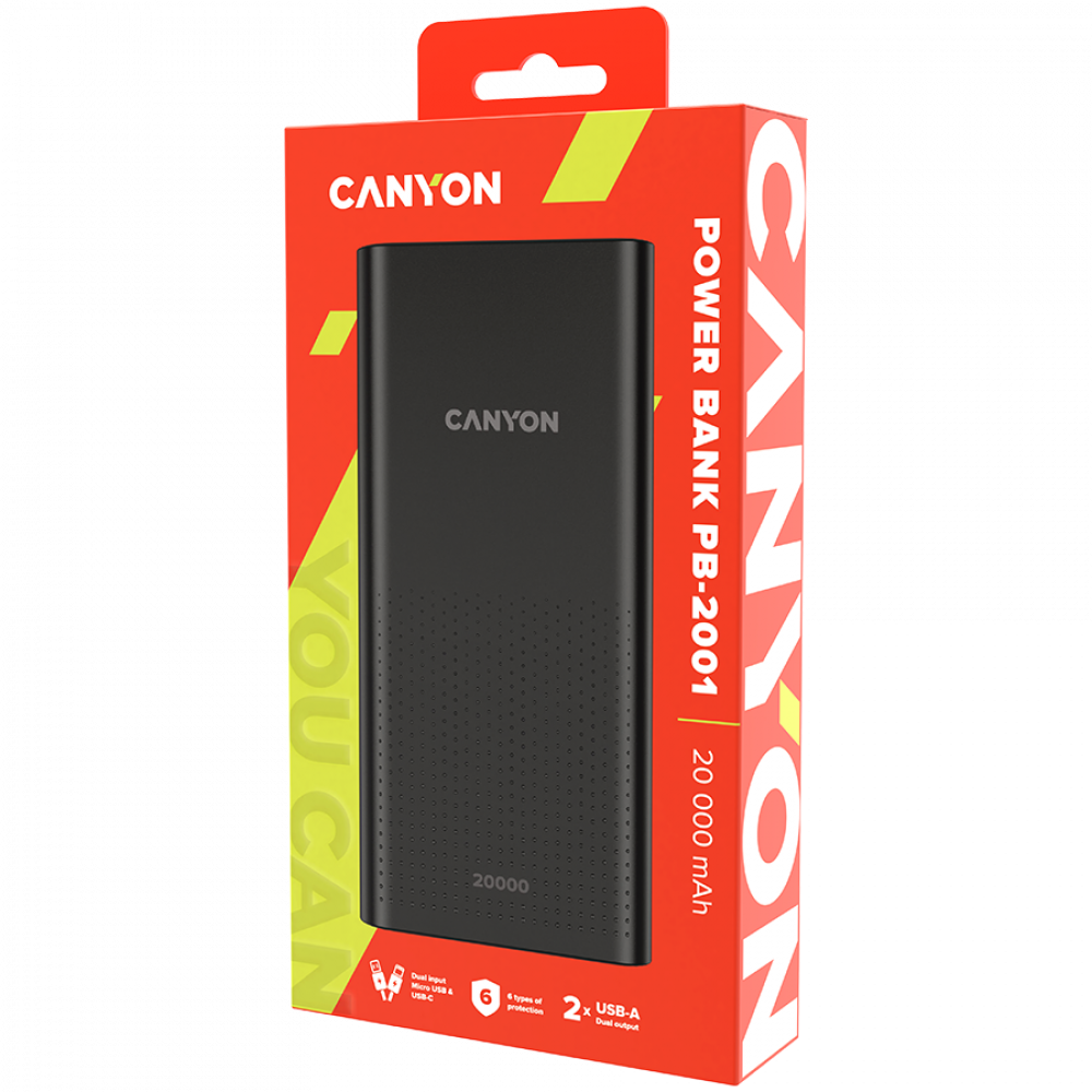Powerbank 20000 mAh Canyon PB 2001 tragbar schwarz