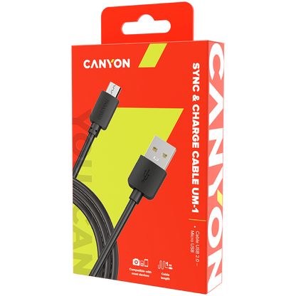 Kabel MicroUSB 5W 1m do ładowania Canyon UM 1 czarny