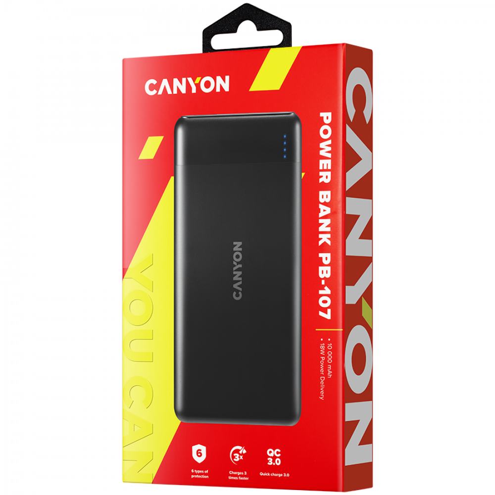 Power bank 10000 mAh QC 3.0 Canyon PB 107 black