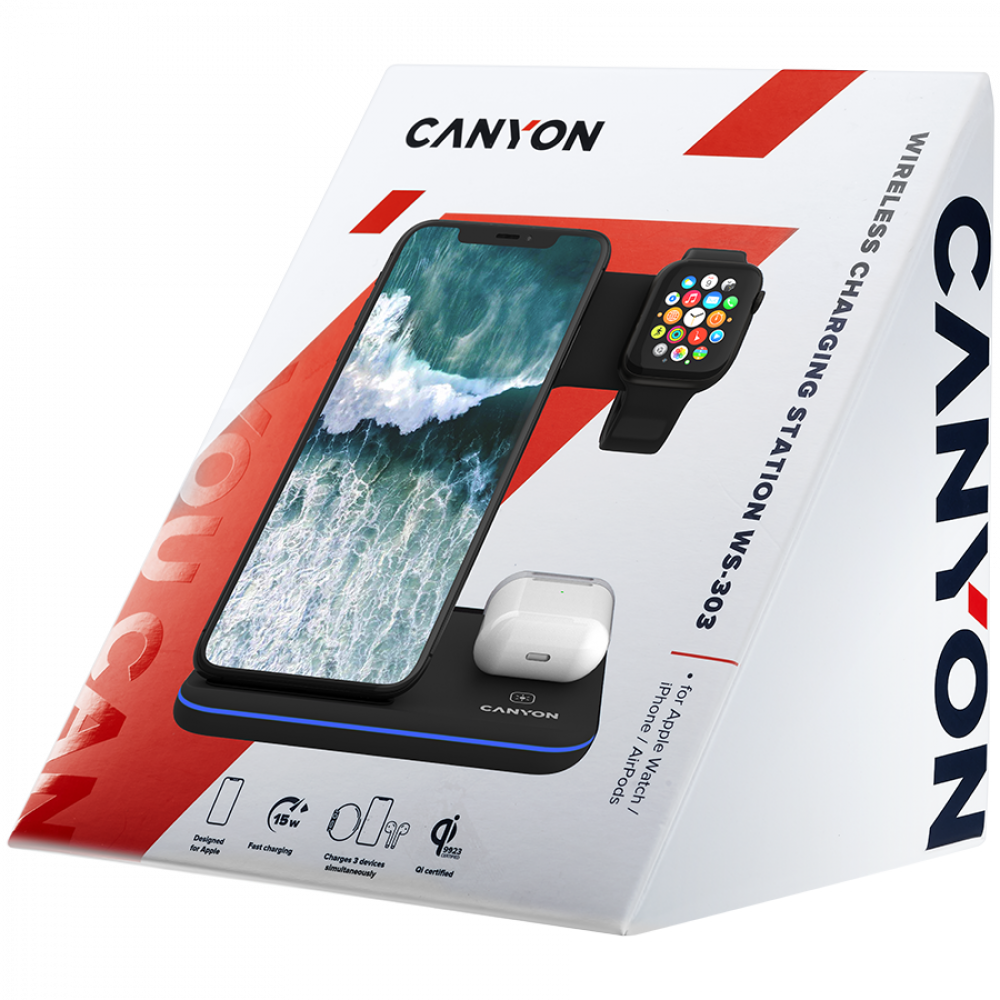 Wireless Charger 15W 3-in-1 Canyon WS-303 Black